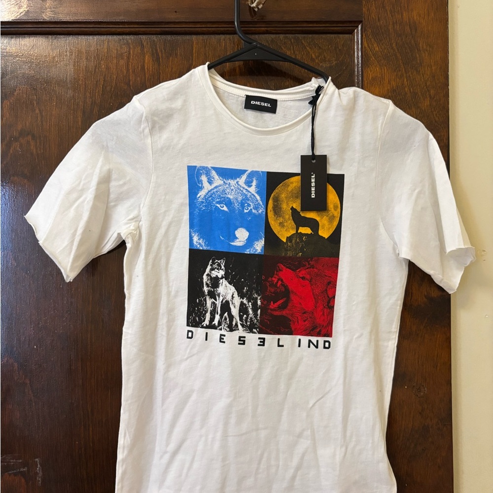 Diesel Blue and White Artistic Short Sleeve Tee